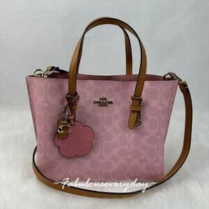 Coach Mollie Tote Bag 25 In Signature Canvas With Charms Gold/Powder Pink CER24
